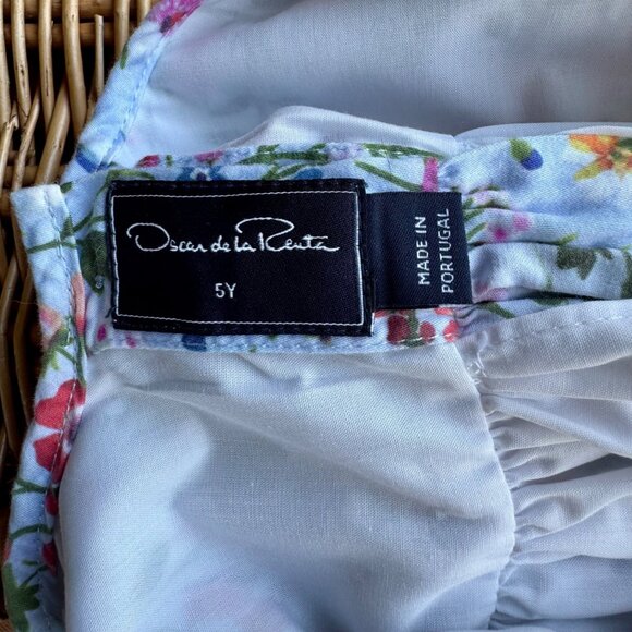 OSCAR DE LA RENTA Floral Dress Girls 5 Cotton Ruffle Neck Spring Summer Flowers - Picture 7 of 8